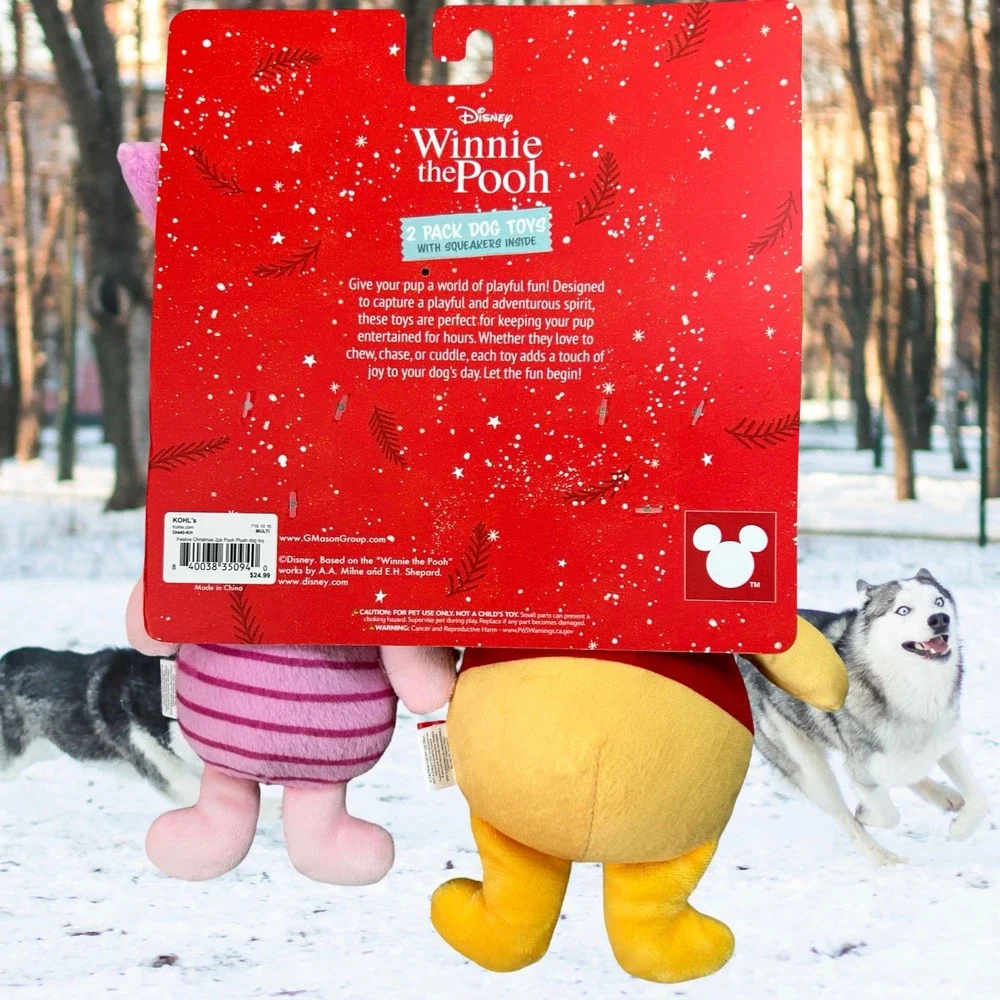 Disney Winnie the Pooh Piglet Christmas Plush Dog Toys 2pk Squeaker NEW